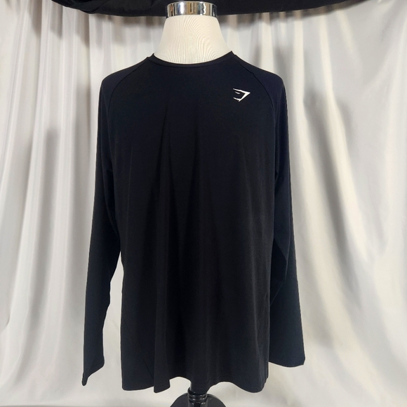 Gymshark Men's XXXL Jet Black Long Sleeve T-shirt NWT with Wicking Technology - Picture 1 of 7